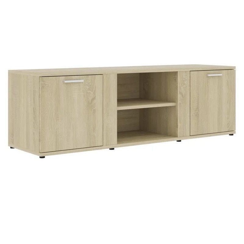 Meuble TV 2 portes 2 niches bois chêne clair Syllo 120 cm - Photo n°1