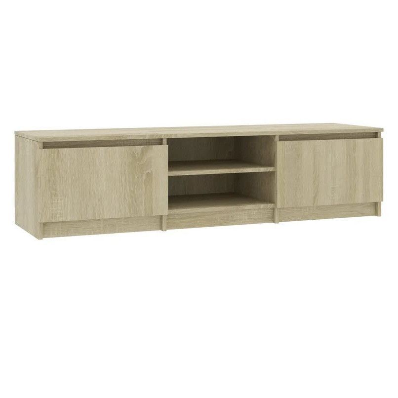 Meuble TV 2 portes 2 niches bois chêne clair Cyna 140 cm - Photo n°1