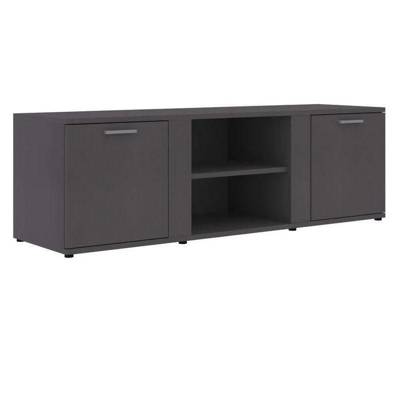 Meuble TV 2 portes 2 niches bois gris Syllo 120 cm - Photo n°1