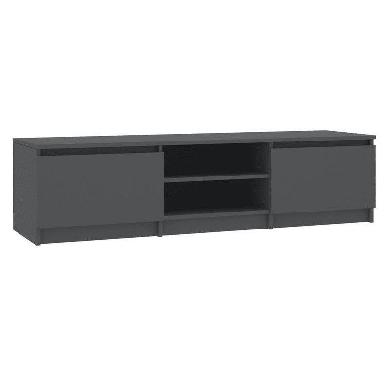 Meuble TV 2 portes 2 niches bois gris Cyna 140 cm - Photo n°1
