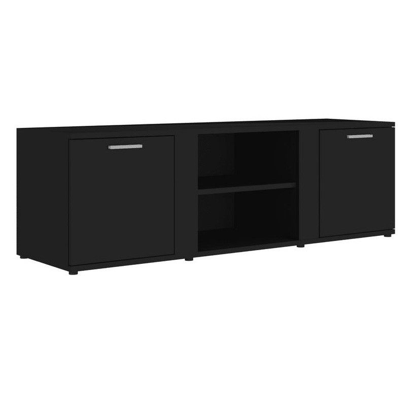Meuble TV 2 portes 2 niches bois noir brillant Syllo 120 cm - Photo n°1