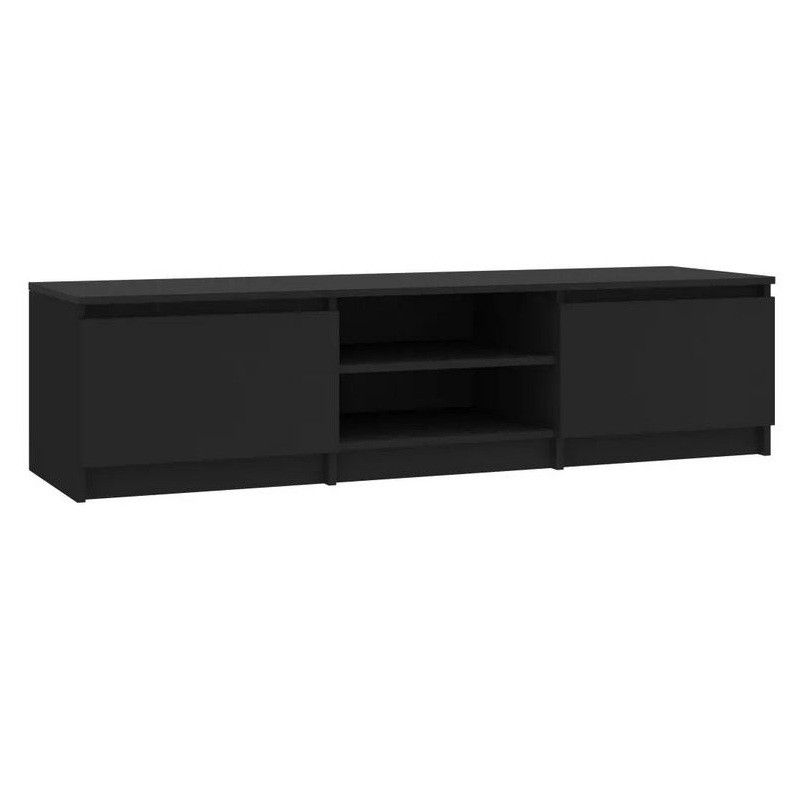 Meuble TV 2 portes 2 niches bois noir brillant Cyna 140 cm - Photo n°1