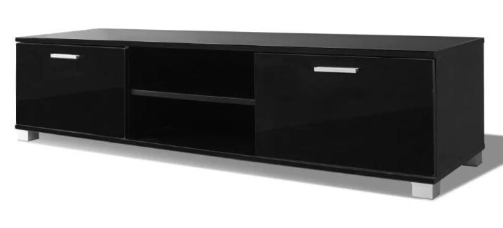 Meuble TV 2 portes 2 niches bois noir brillant Glamourous - Photo n°1