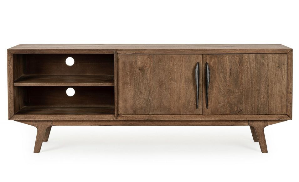 Meuble TV 2 portes 2 niches KAMY 152 cm - Bois de manguier marron - Photo n°1