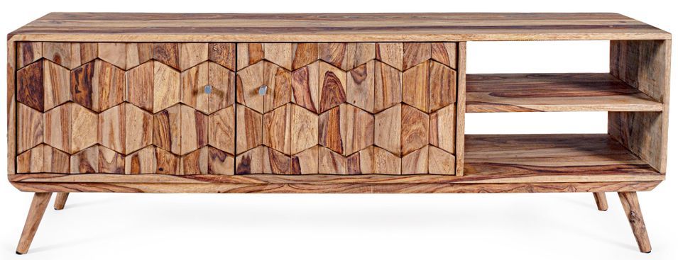 Meuble TV 2 portes 2 niches KANT 145 cm – Bois massif de sheesham - Photo n°1