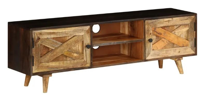 Meuble TV 2 portes 2 niches manguier massif clair et foncé Induka - Photo n°1