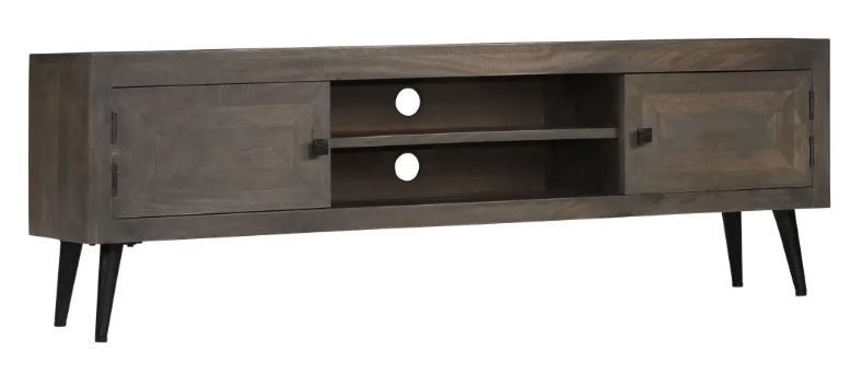 Meuble TV 2 portes 2 niches manguier massif et pieds métal Pinkie - Photo n°1