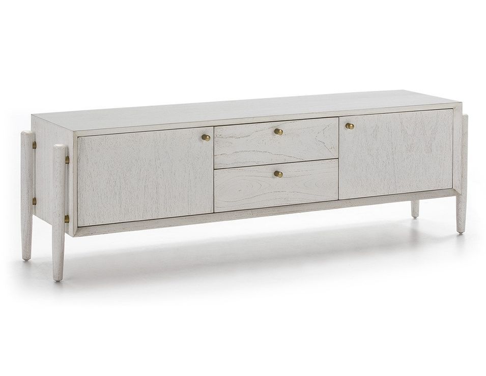 Meuble TV 2 portes 2 tiroirs bois blanc Vazen - Photo n°1