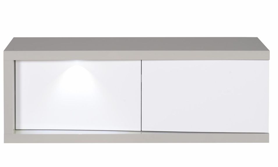 Meuble TV 2 portes blanc brillant et gris galet Kido - Photo n°1