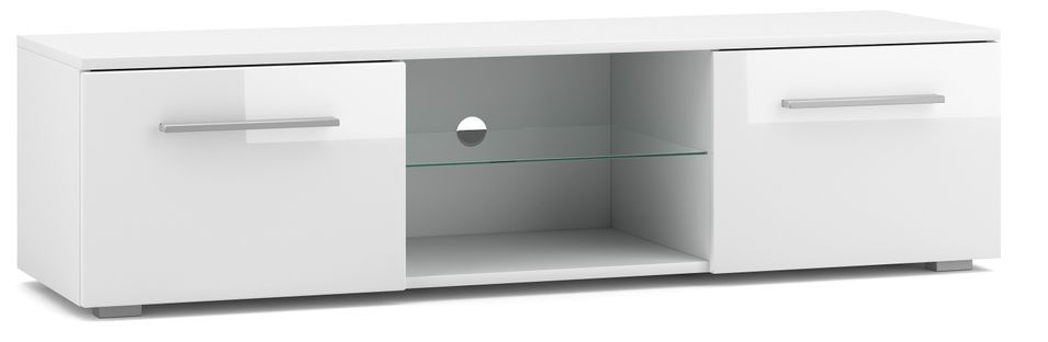 Meuble TV 2 portes blanc et blanc laqué Roxel 140 cm - Photo n°1