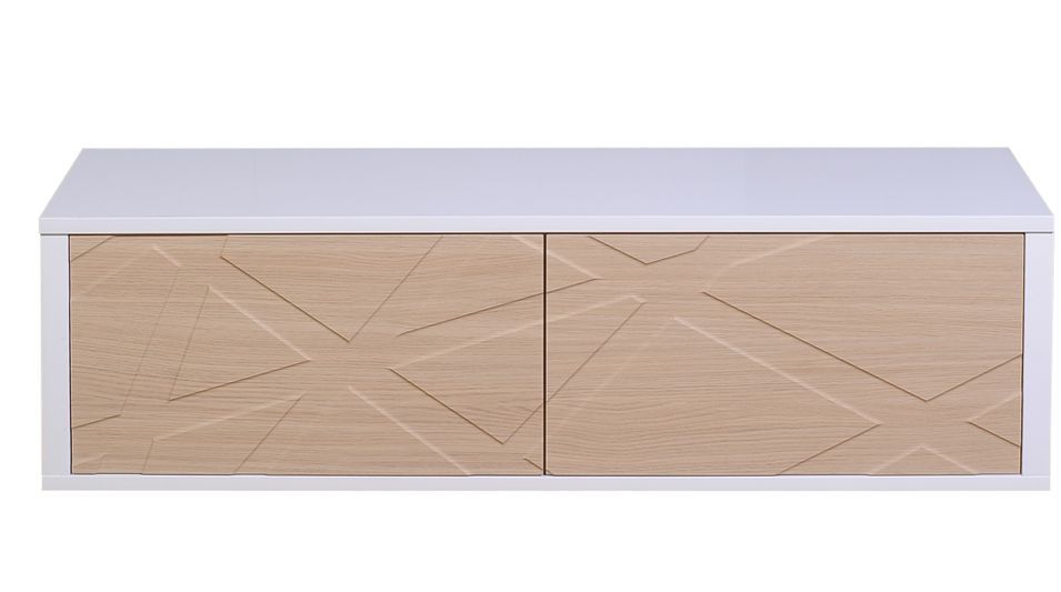 Meuble TV 2 portes bois clair et blanc brillant Gracia - Photo n°1