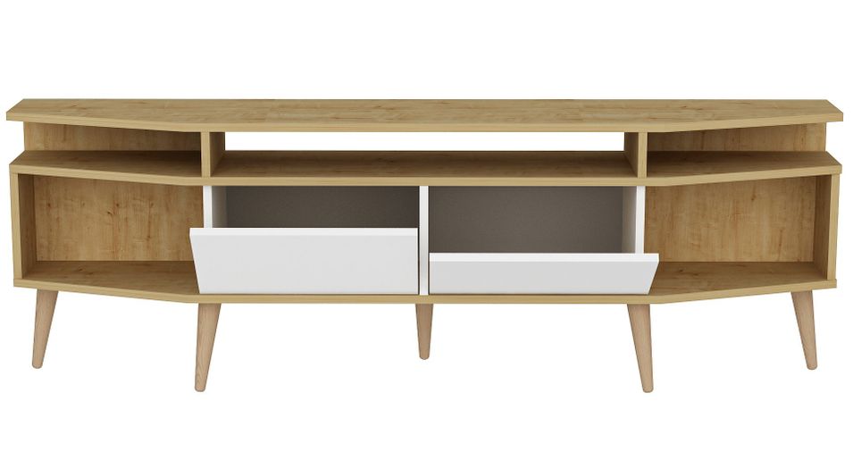 Meuble TV 2 portes bois clair et noir Kusta 180 cm - Photo n°1