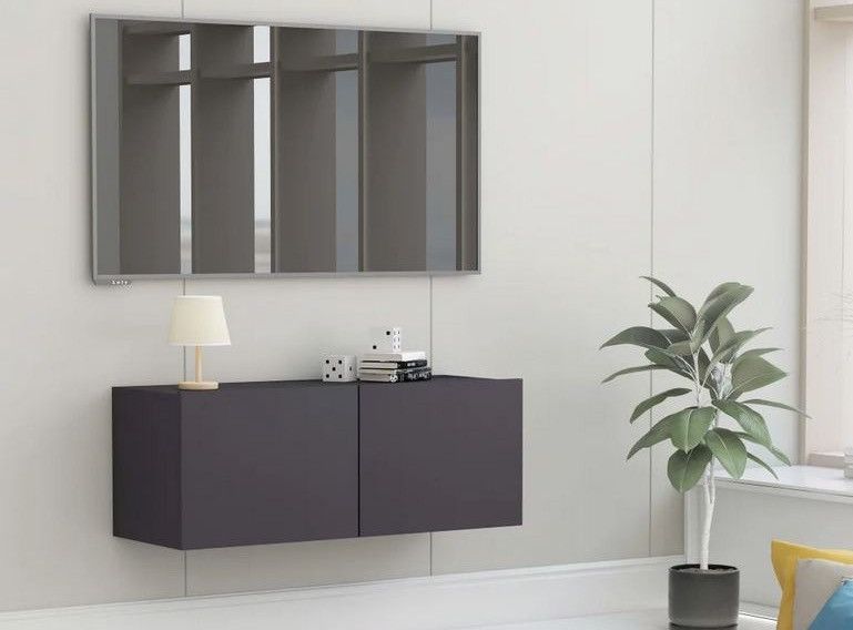 Meuble TV 2 portes bois gris Oned 80 cm - Photo n°1
