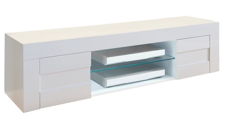 Meuble TV 2 portes bois laqué blanc brillant Lubi L 181 cm - Photo n°1