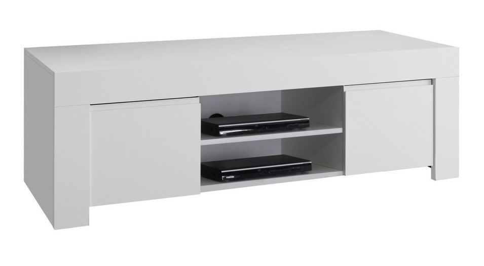 Meuble TV 2 portes bois laqué blanc mat Napan L 138 cm - Photo n°1