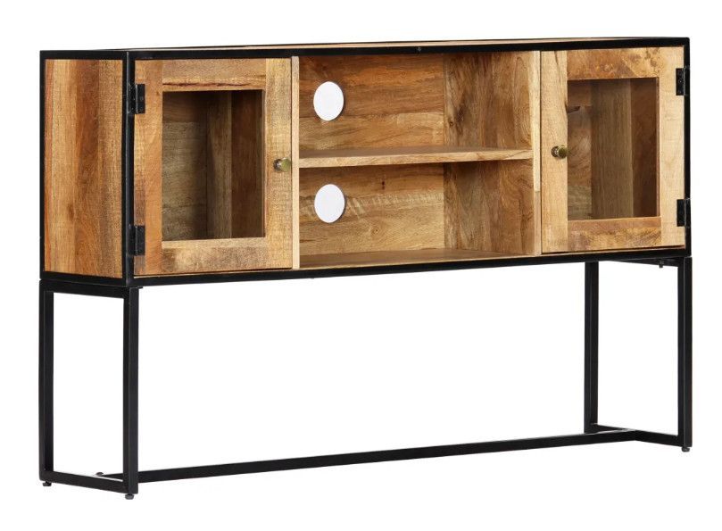 Meuble TV 2 portes bois massif clair recyclé et métal noir Souly - Photo n°1