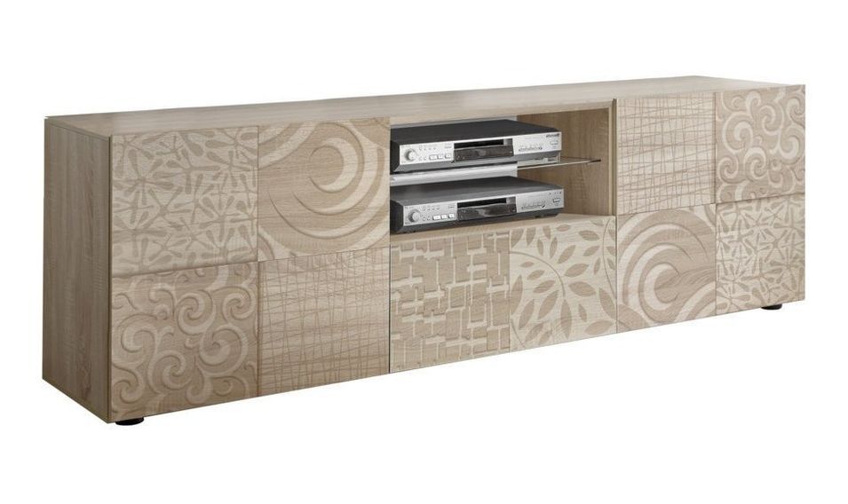 Meuble TV 2 portes bois mélaminé chêne clair Zebre L 180 cm - Photo n°1