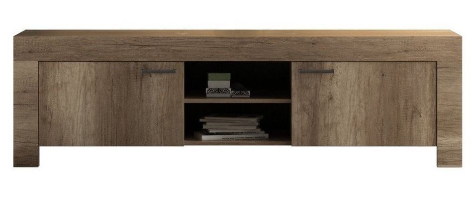 Meuble TV 2 portes bois mélaminé chêne foncé Saxo L 180 cm - Photo n°1