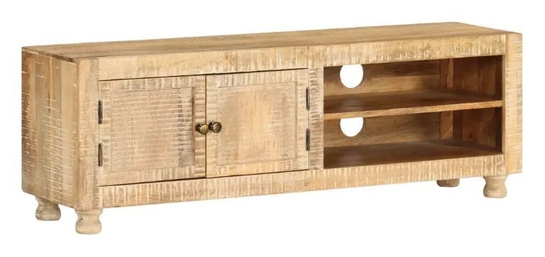 Meuble TV 2 portes et 2 niches manguier massif clair Sytra - Photo n°1