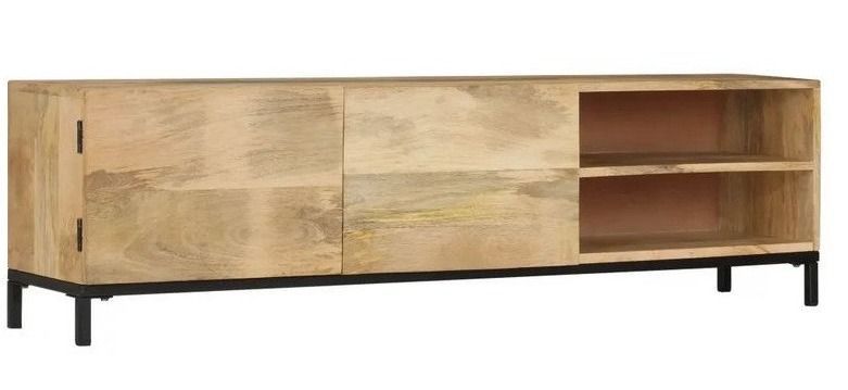 Meuble TV 2 portes manguier clair et métal noir Moyz 145 cm - Photo n°1