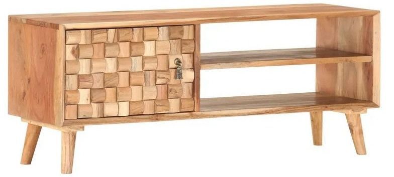 Meuble TV 1 porte acacia massif clair Kontee 100 cm - Photo n°1