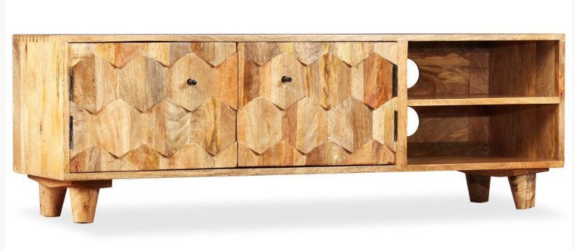 Meuble TV 2 portes manguier massif clair Sopra 2 - Photo n°1