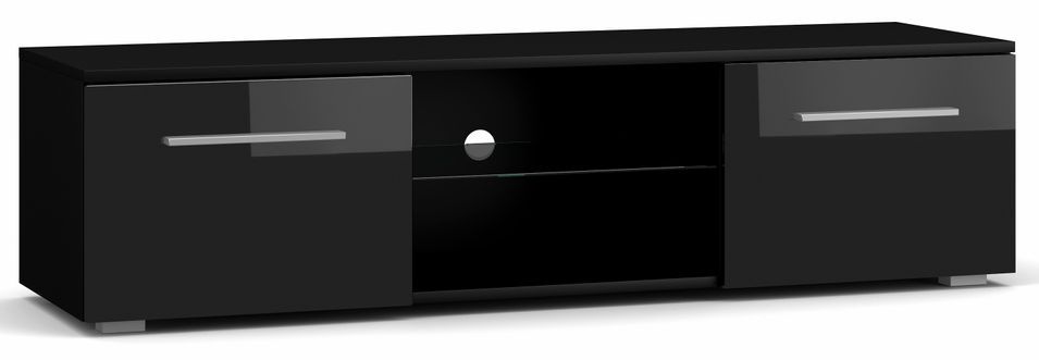 Meuble TV 2 portes noir et noir laqué Roxel 140 cm - Photo n°1