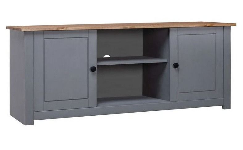 Meuble TV 2 portes en bois de pin massif Autika 120 cm – Élégance rustique et polyvalence - Photo n°1