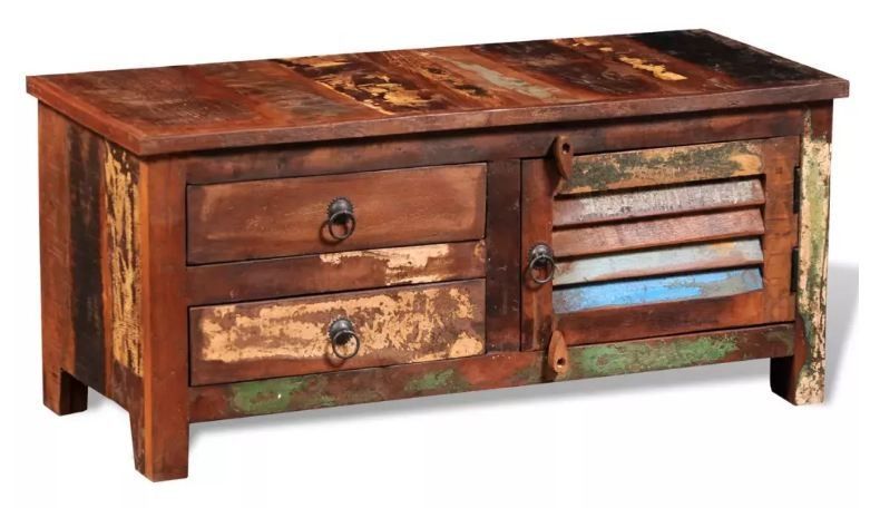 Meuble TV 2 tiroirs 1 porte bois massif recyclé Moust - Photo n°1