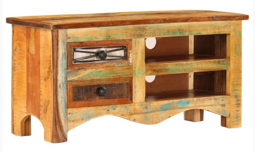 Meuble TV 2 tiroirs bois massif recyclé Moust - Photo n°1