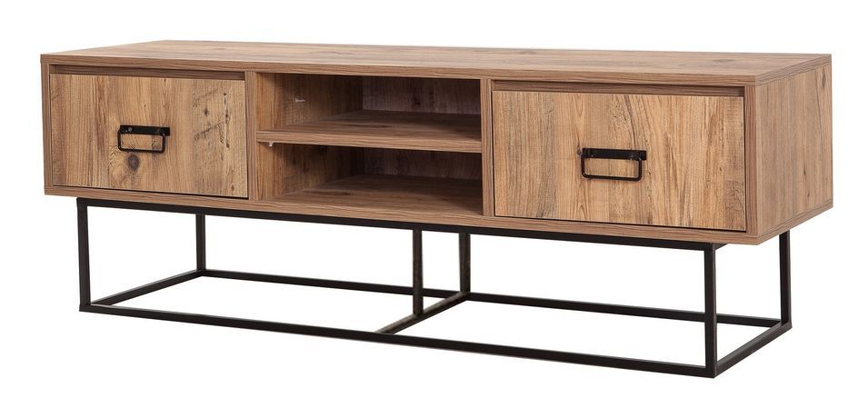 Meuble TV 2 tiroirs Chêne naturel mélaminé Balko 140 cm - Photo n°1