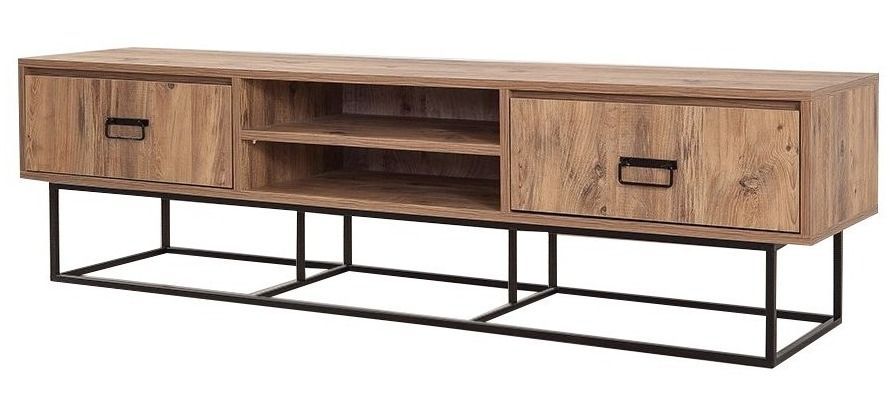 Meuble TV 2 tiroirs Chêne naturel mélaminé Balko 180 cm - Photo n°1