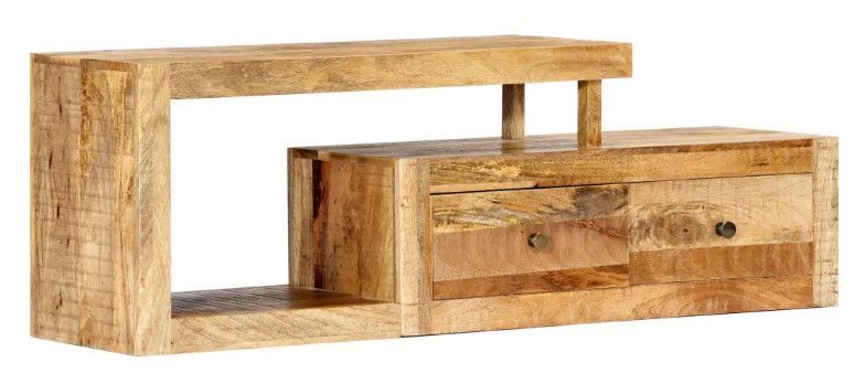 Meuble TV 2 tiroirs manguier massif clair Bill - Photo n°1