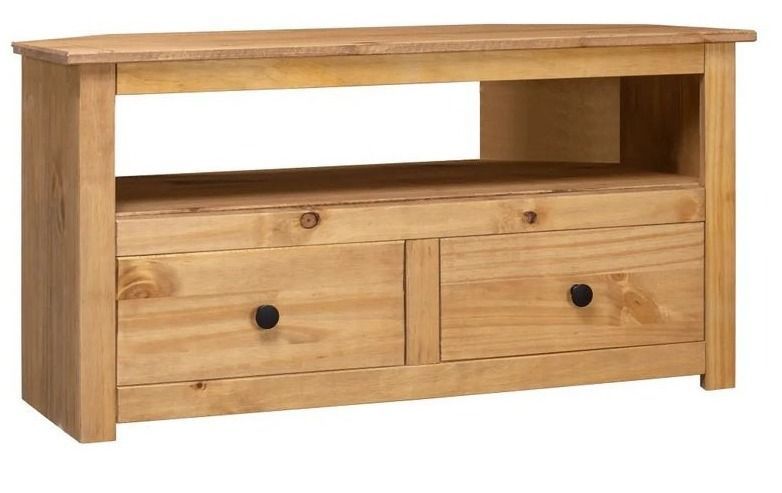 Meuble TV 2 tiroirs pin massif foncé Urda 93 cm - Photo n°1
