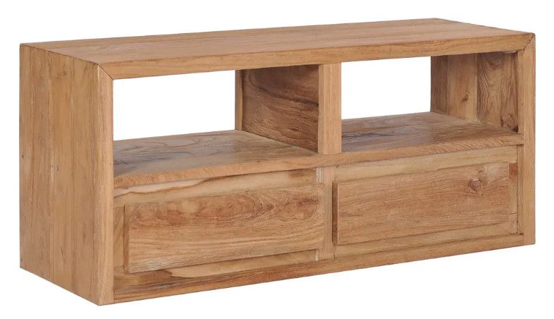 Meuble TV 2 tiroirs teck massif clair Aqua - Photo n°1