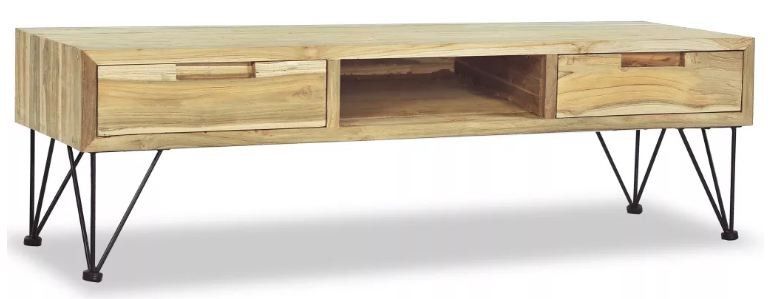 Meuble TV 2 tiroirs teck massif recyclé et pieds métal Weni - Photo n°1
