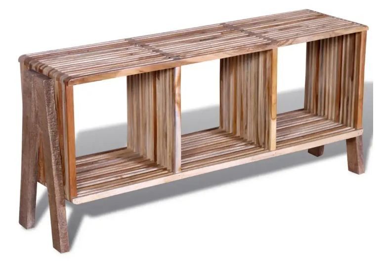 Meuble TV 3 compartiments teck recyclé clair Voust - Photo n°1