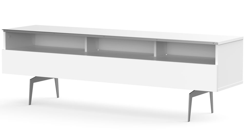 Meuble TV 3 niches 1 porte mélaminé blanc Yvanna 160 cm - Photo n°1