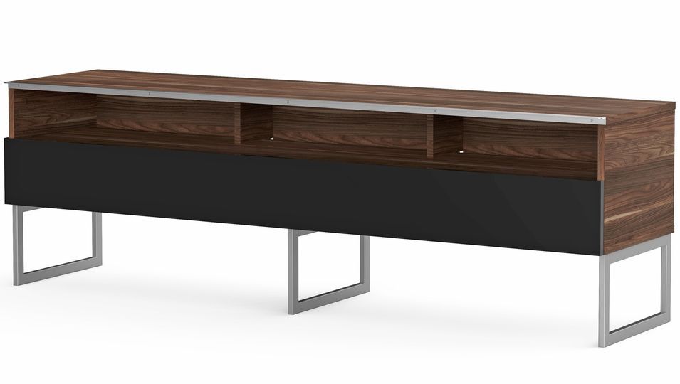 Meuble TV 3 niches 1 porte bois foncé et noir pieds métal Genova 160 cm - Photo n°1