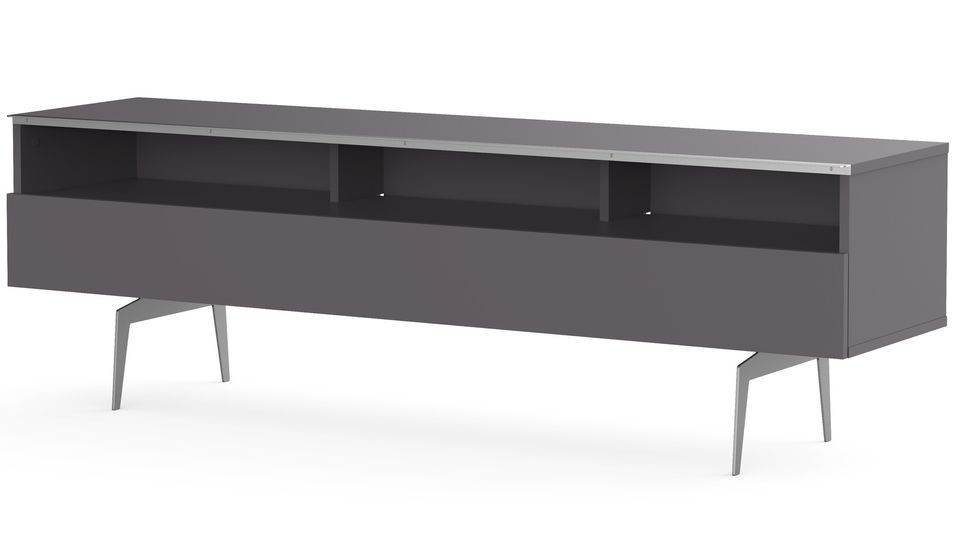Meuble TV 3 niches 1 porte mélaminé gris et pieds métal Albany 160 cm - Photo n°1