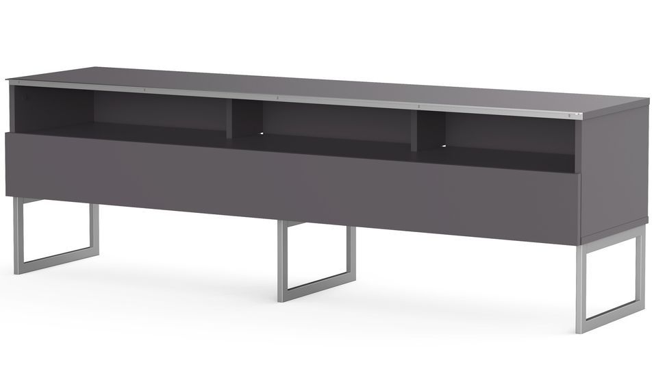 Meuble TV 3 niches 1 porte mélaminé gris et pieds métal Bari 160 cm - Photo n°1
