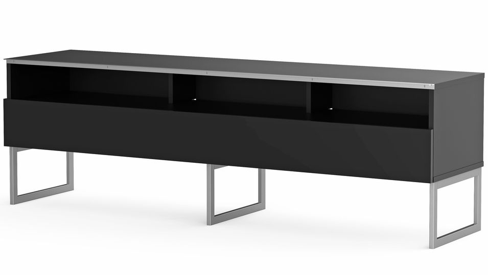 Meuble TV 3 niches 1 porte mélaminé noir et pieds métal Catania 160 cm - Photo n°1