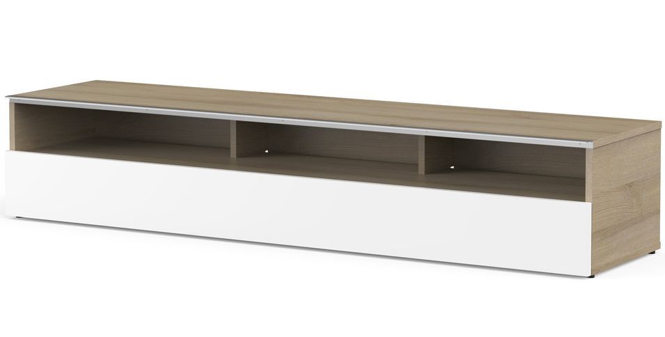 Meuble TV 3 niches bois clair et blanc Miami 160 cm - Photo n°1