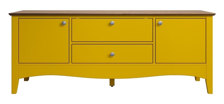 Meuble TV 3 portes 1 tiroir jaune et bois clair Elisa - Photo n°1
