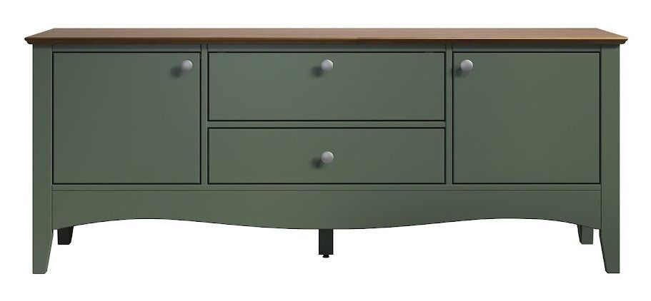 Meuble TV 3 portes 1 tiroir vert et bois clair Elisa - Photo n°1
