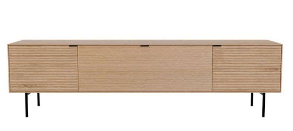 Meuble TV 3 portes battantes en chêne massif rayé : Design naturel et intemporel - Photo n°1