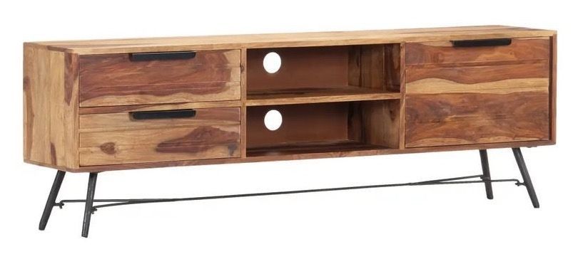 Meuble TV 2 portes bois massif clair et métal Noukka 140 cm - Photo n°1