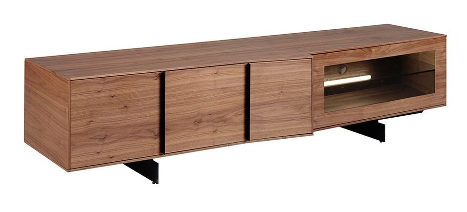 Meuble TV 3 portes bois noyer avec éclairage LED Ciara - Photo n°1