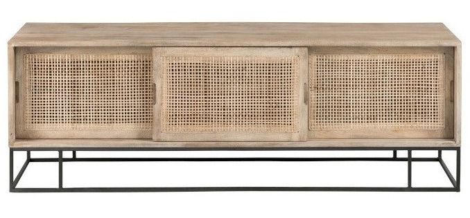 Meuble TV 3 portes manguier massif clair Ariana L 150 cm - Photo n°1