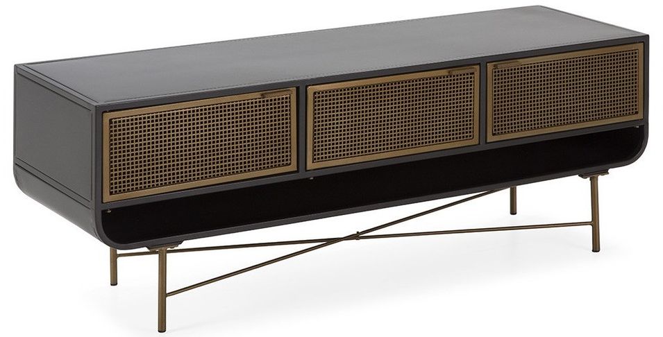 Meuble TV 3 portes métal doré et 1 niche métal noir 138 cm - Photo n°1